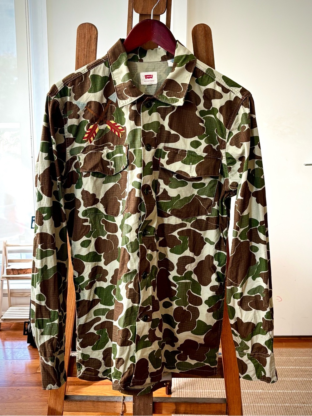 Levi's Camo Overshirt Embroidered Eagle Cross Arrow Military Ripstop Jacket M